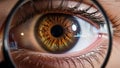 Close-up of Human Eye with Magnifying Glass, Data Visualization Reflected ai generated Royalty Free Stock Photo