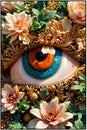 close-up human eye, multicolored design