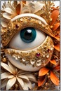 close-up human eye, multicolored design