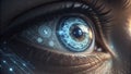 Close up human eye reflecting augmented reality interface, showcasing cutting edge digital technology with innovative visual Royalty Free Stock Photo