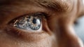 Close-up of a human eye reflecting digital data Royalty Free Stock Photo