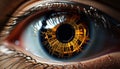 Close up of a human eye, reflecting futuristic surveillance technology generated by AI