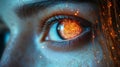Close-up of a Human Eye Reflecting Glowing Digital Binary Code, Futuristic Concept in Technology, generative ai