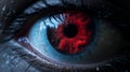 Eerily Realistic Eye With Red Eyes In Sky-blue And Crimson