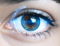 Close-up of human eye with subtle digital HUD reflection, iris scanning technology for cybersecurity and biometric identity Royalty Free Stock Photo
