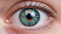 Human Eye with Psychedelic Rainbow Iris Reflection. Royalty Free Stock Photo