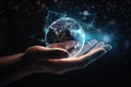 Close up of human hand holding glowing earth globe. 3D rendering, AI Generated Royalty Free Stock Photo