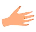 Close-up of a human hand showing an open palm. Simple hand illustration with flat design. Human body part, gestures