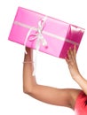 Close up of human hands with box gift. Christmas Royalty Free Stock Photo