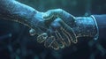 Close up of human handshake on dark background, Generative AI illustrations Royalty Free Stock Photo
