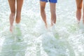 Close up of human legs on summer beach