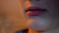 Close-up of human lips and chin, beauty shots with botox or hyaluronic acid Royalty Free Stock Photo