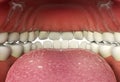 Close up of human mouth inner, oral health concept