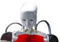 Close-up of humanoid robot head with micro-cameras eyes