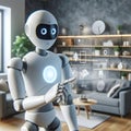 A close-up of a humanoid robot interacting with a smart home system. Royalty Free Stock Photo