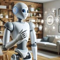A close-up of a humanoid robot interacting with a smart home system. Royalty Free Stock Photo