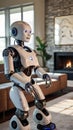 A close-up of a humanoid robot interacting with a smart home system. Royalty Free Stock Photo