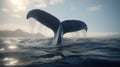 Close-up of a humpback whale tail fluke waving in the air. Generative AI