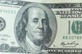 Close up of hundred dollar bill. Macro close up of Ben Franklin. 100 dollar bill Royalty Free Stock Photo