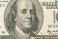 Close up of hundred dollar bill. Macro close up of Ben Franklin. Royalty Free Stock Photo