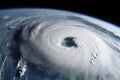 close-up of a hurricane or cyclone, with visible clouds and rain