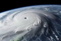 close-up of a hurricane or cyclone, with visible clouds and rain