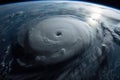 close-up of a hurricane or cyclone, with visible clouds and rain