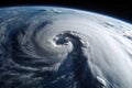 close-up of a hurricane, with strong winds and rain visible