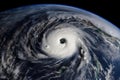 close-up of a hurricane, with strong winds and rain visible