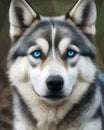 A close up of a husky dog with blue eyes. Beautiful picture of husky.