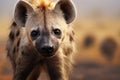 Close up of hyena strolling across field. Generative AI Royalty Free Stock Photo