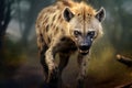 Close up of hyena strolling across field. Generative AI Royalty Free Stock Photo