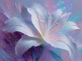 Close-up, hyper-surrealistic hyperfantasy abstract artwork of a detailed neoncore lily with blurred foreground and watercolor Royalty Free Stock Photo