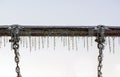 Close Up of Ice Covered Swing Bar and Chains