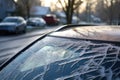 close-up of ice-covered windshield wipers on car