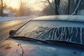 close-up of ice-covered windshield wipers on car