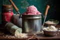close-up of ice cream mixture in vintage churn Royalty Free Stock Photo