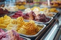 Close up of ice cream for sale in ice cream parlor