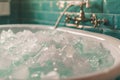 Close up of ice cubes in a cold ice bath plunge pool