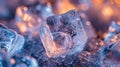 A close up of ice cubes in a glass with water, AI Royalty Free Stock Photo