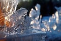 close-up of ice sculpture details melting in sunlight