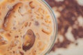 Close-up of iced coffee on a wooden table