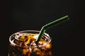 Close up iced cola glass. Sparkling water soft drinks in glass Royalty Free Stock Photo