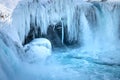 Close up of Icelandic waterfall Godafoss in Winter