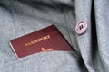 Passport in the pocket of a jacket