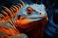 close up of iguana on a dark background. 3d rendering, close up of iguana orange blue, AI Generated