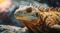 Close-up of an iguana sunning itself on a rock in the Galapagos Islands, made with generative ai