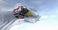 Close-up of the Illinois state flag waving in the wind on a clear day