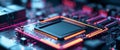 Close Up of Illuminated Circuit Board with Central Processor