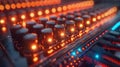 Audio Mixing Console with Illuminated Knobs and Patch Cables for Sound Engineering Royalty Free Stock Photo